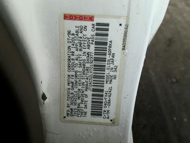 JT2AC52LXT0192377 - 1996 TOYOTA TERCEL STD WHITE photo 10