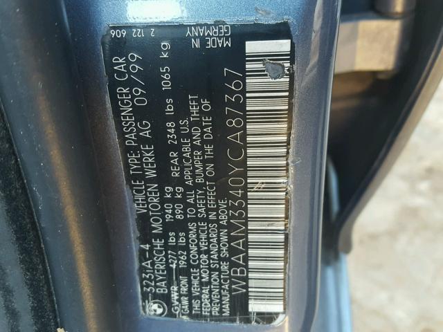 WBAAM3340YCA87367 - 2000 BMW 323 I BLUE photo 10