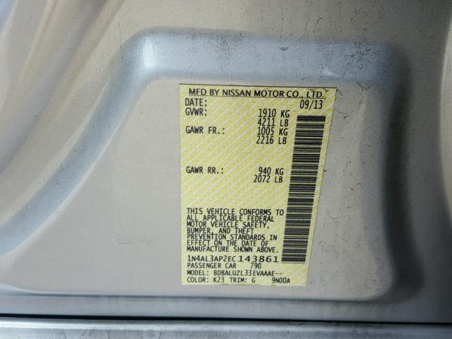 1N4AL3AP2EC143861 - 2014 NISSAN ALTIMA 2.5 SILVER photo 10