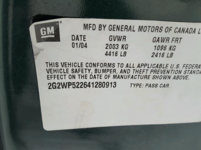 2G2WP522641280913 - 2004 PONTIAC GRAND PRIX GREEN photo 10