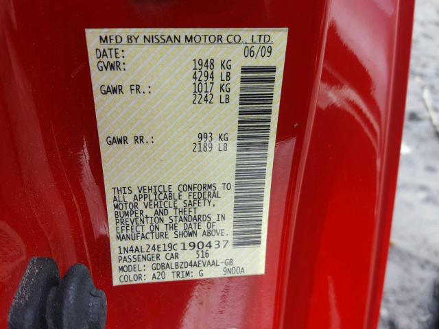 1N4AL24E19C190437 - 2009 NISSAN ALTIMA 2.5 RED photo 10