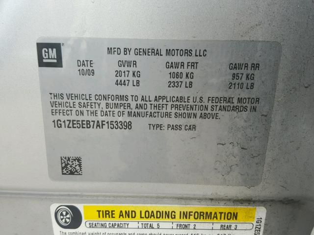 1G1ZE5EB7AF153398 - 2010 CHEVROLET MALIBU LTZ SILVER photo 10