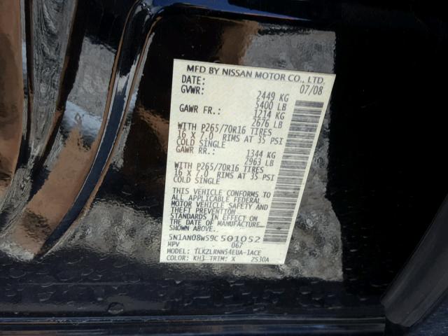 5N1AN08W59C501052 - 2009 NISSAN XTERRA OFF BLACK photo 10