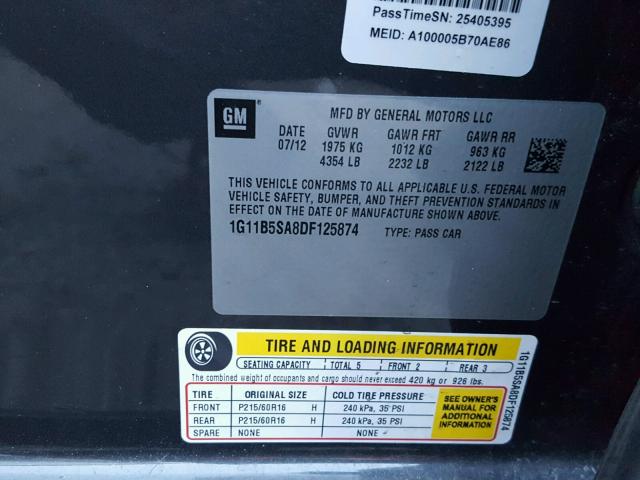 1G11B5SA8DF125874 - 2013 CHEVROLET MALIBU LS BLUE photo 10