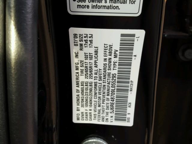 5J6RE48709L055295 - 2009 HONDA CR-V EXL BLACK photo 10