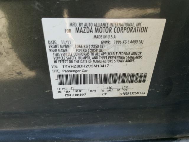 1YVHZ8DH2C5M13417 - 2012 MAZDA 6 I Сұр фото 10