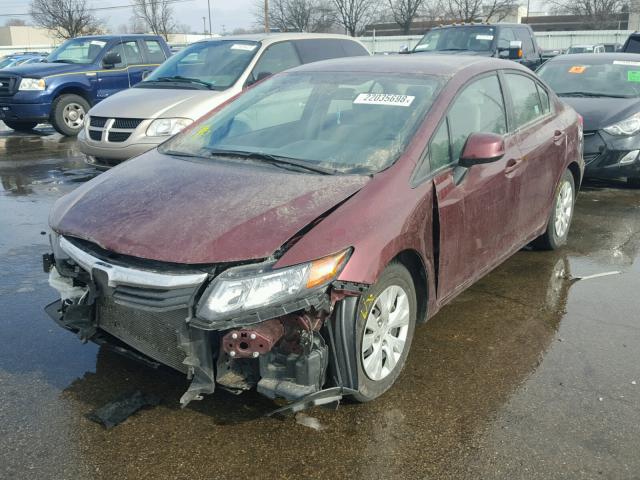 19XFB2F54CE060796 - 2012 HONDA CIVIC LX BURGUNDY photo 2