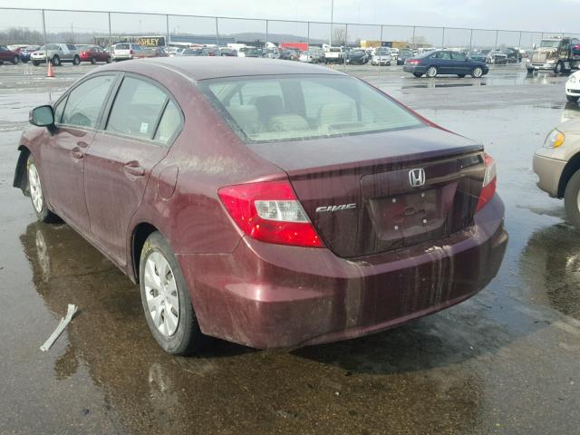 19XFB2F54CE060796 - 2012 HONDA CIVIC LX BURGUNDY photo 3