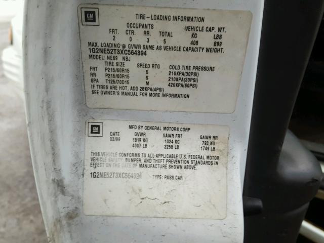 1G2NE52T3XC564394 - 1999 PONTIAC GRAND AM S თეთრი ფოტო 10