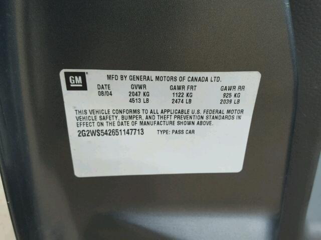 2G2WS542651147713 - 2005 PONTIAC GRAND PRIX GRAY photo 10