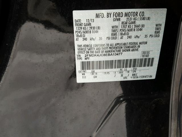 2FMDK4JC8EBA13477 - 2014 FORD EDGE SEL BLACK photo 10