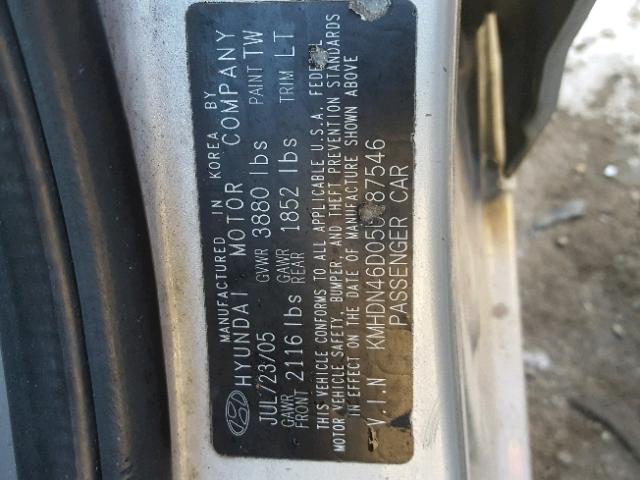 KMHDN46D05U187546 - 2005 HYUNDAI ELANTRA GL SILVER photo 10