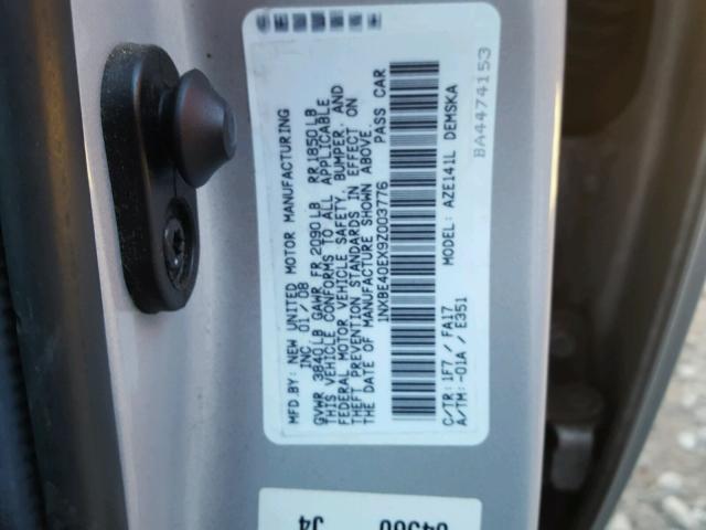 1NXBE40EX9Z003776 - 2009 TOYOTA COROLLA XR 银色 照片 10