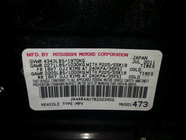 JA4AR4AU7BZ023402 - 2011 MITSUBISHI OUTLANDER BLACK photo 10