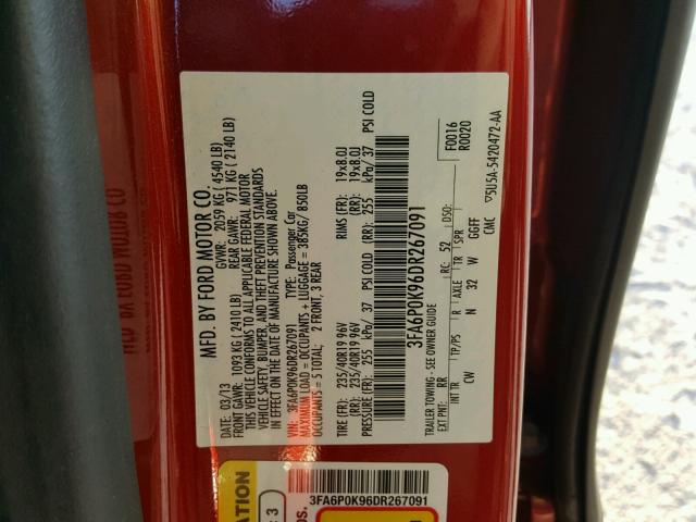 3FA6P0K96DR267091 - 2013 FORD FUSION TIT RED photo 10