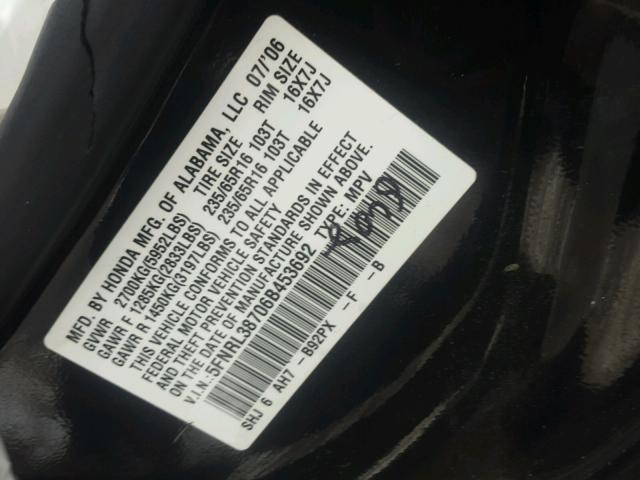 5FNRL38706B453692 - 2006 HONDA ODYSSEY EX BLACK photo 10