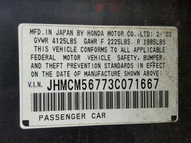 JHMCM56773C071667 - 2003 HONDA ACCORD EX GRAY photo 10