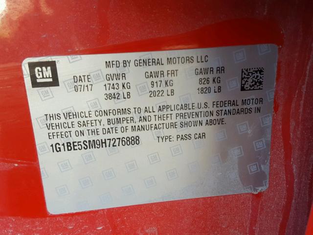 1G1BE5SM9H7276888 - 2017 CHEVROLET CRUZE LT RED photo 10