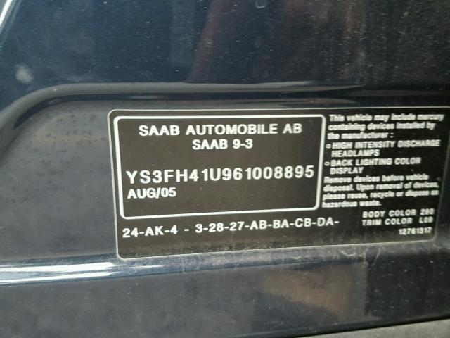 YS3FH41U961008895 - 2006 SAAB 9-3 AERO BLUE photo 10