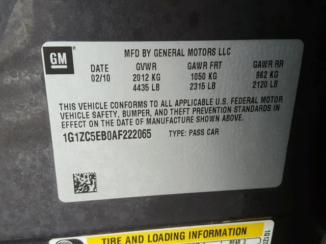 1G1ZC5EB0AF222065 - 2010 CHEVROLET MALIBU 1LT 黑色 照片 10