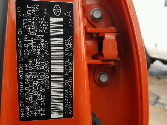 JTDKDTB39C1029730 - 2012 TOYOTA PRIUS C ORANGE photo 10