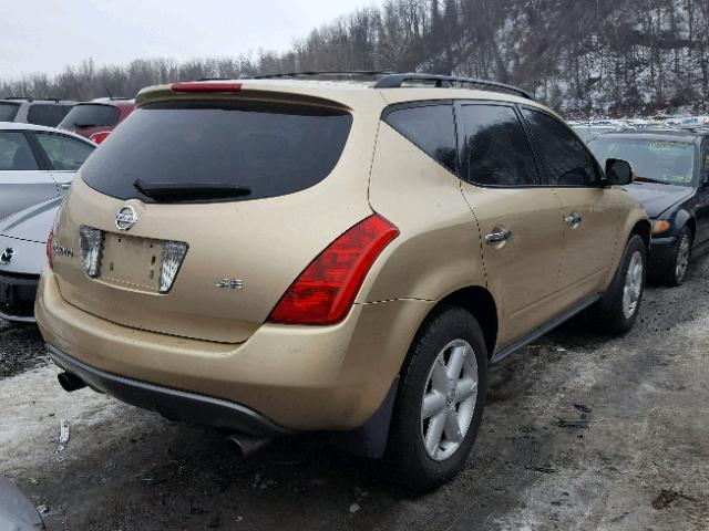 JN8AZ08T54W226728 - 2004 NISSAN MURANO SL GOLD photo 4