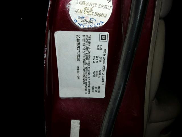 2G4WB55K4Y1207367 - 2000 BUICK REGAL LS MAROON photo 10