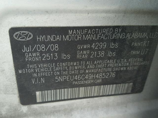 5NPEU46C49H485276 - 2009 HYUNDAI SONATA SE SILVER photo 10