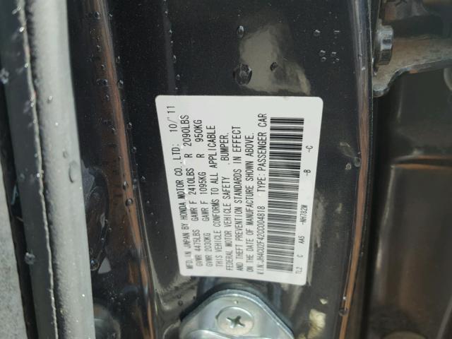 JH4CU2F42CC004818 - 2012 ACURA TSX BLACK photo 10