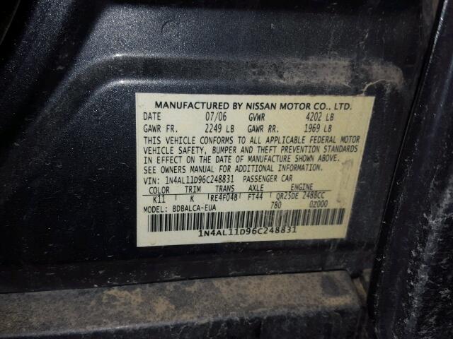 1N4AL11D96C248831 - 2006 NISSAN ALTIMA S GRAY photo 10