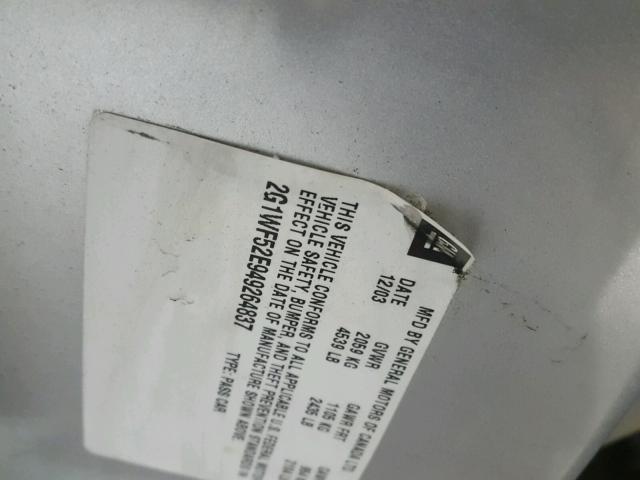 2G1WF52E949264837 - 2004 CHEVROLET IMPALA 灰色 照片 10