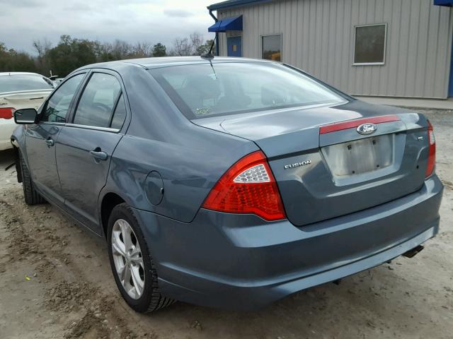 3FAHP0HA0CR389342 - 2012 FORD FUSION SE BLUE photo 3