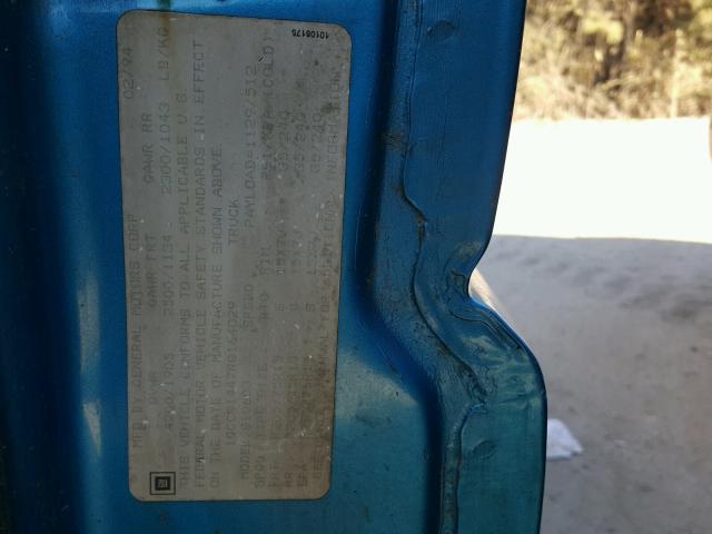 1GCCS1447R8164029 - 1994 CHEVROLET S TRUCK S1 BLUE photo 10