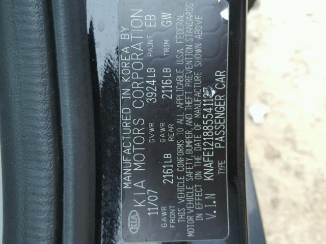 KNAFE121885541137 - 2008 KIA SPECTRA EX BLACK photo 10