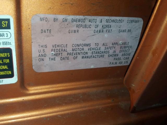 KL1TD62635B497022 - 2005 CHEVROLET AVEO BASE ნარინჯისფერი ფოტო 10