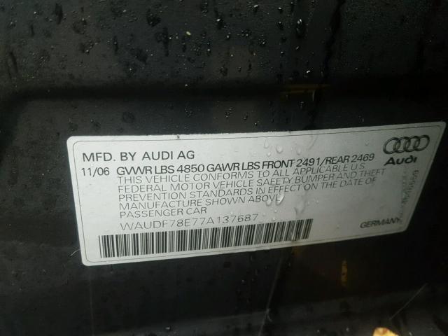 WAUDF78E77A137687 - 2007 AUDI A4 2.0T QU BLACK photo 10