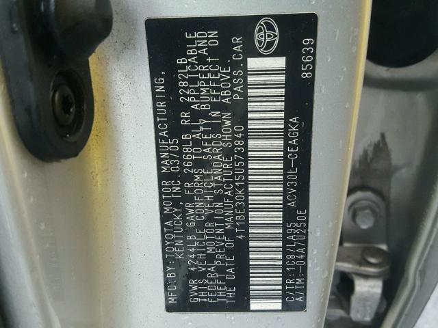 4T1BE30K15U573840 - 2005 TOYOTA CAMRY LE SILVER photo 10