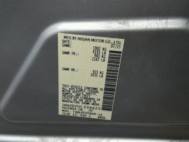 1N4AZ0CP1FC334425 - 2015 NISSAN LEAF S SILVER photo 10