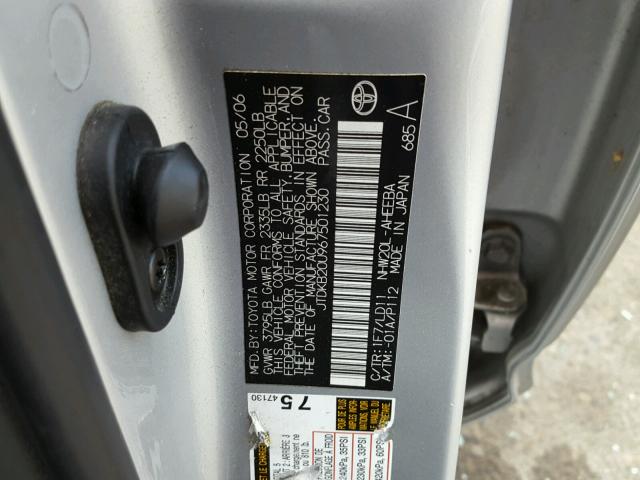 JTDKB20U967501230 - 2006 TOYOTA PRIUS SILVER photo 10