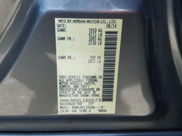 1N4AL3AP1FC160023 - 2015 NISSAN ALTIMA 2.5 CHARCOAL photo 10