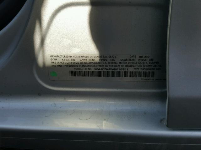 3VWJZ7AJ2AM016951 - 2010 VOLKSWAGEN JETTA S Gümüş foto 10