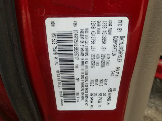 1D4GP25R03B305717 - 2003 DODGE CARAVAN SE RED photo 10