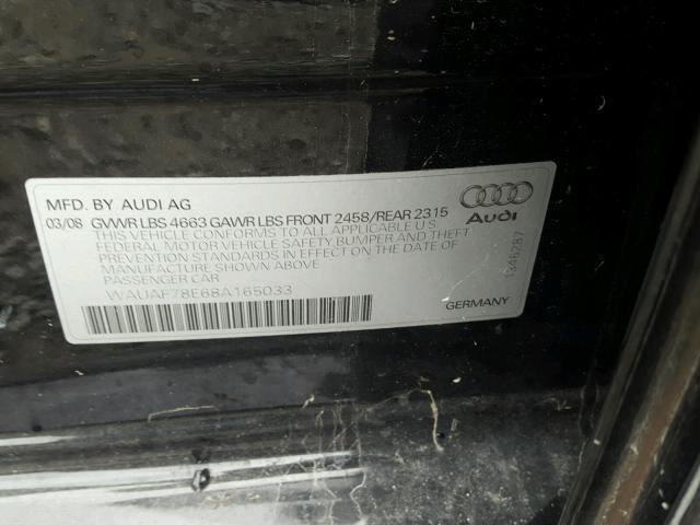 WAUAF78E68A165033 - 2008 AUDI A4 2.0T BLACK photo 10