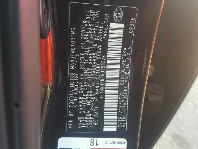 4T1BK1EB3GU195528 - 2016 TOYOTA AVALON XLE BLACK photo 10