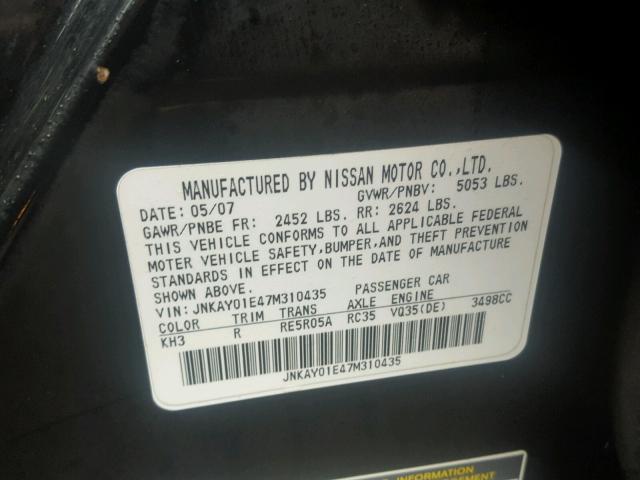 JNKAY01E47M310435 - 2007 INFINITI M35 BASE BLACK photo 10