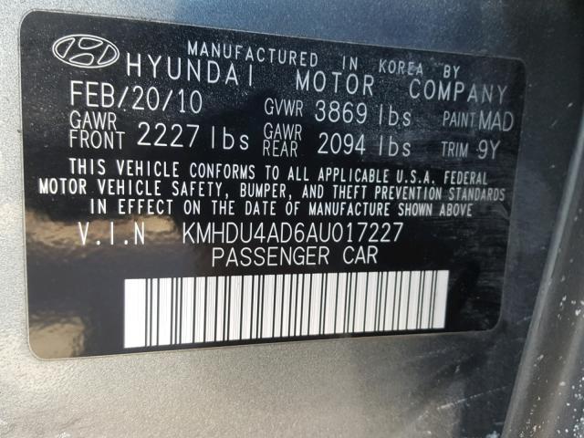 KMHDU4AD6AU017227 - 2010 HYUNDAI ELANTRA BL SILVER photo 10