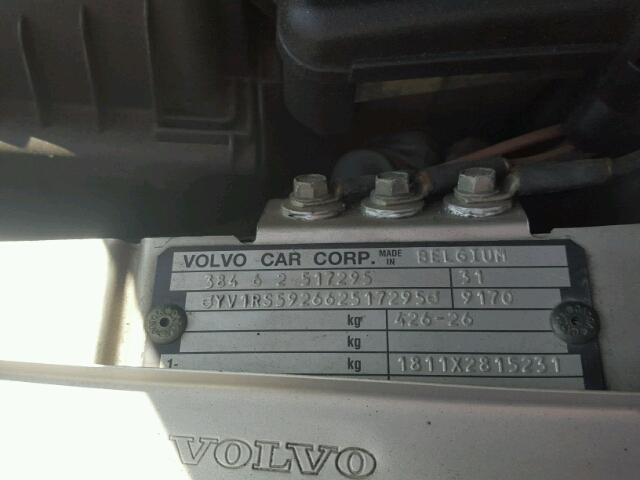 YV1RS592662517295 - 2006 VOLVO S60 2.5T SILVER photo 10