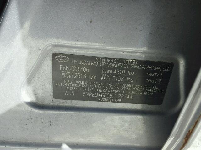 5NPEU46F06H128344 - 2006 HYUNDAI SONATA GLS BLUE photo 10