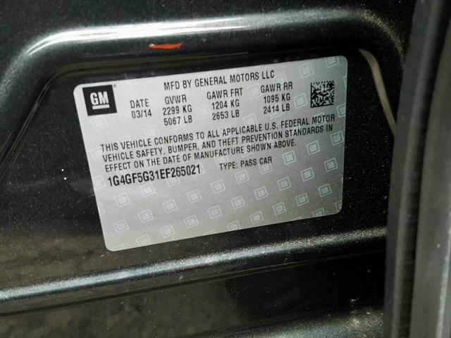 1G4GF5G31EF265021 - 2014 BUICK LACROSSE T GRAY photo 10