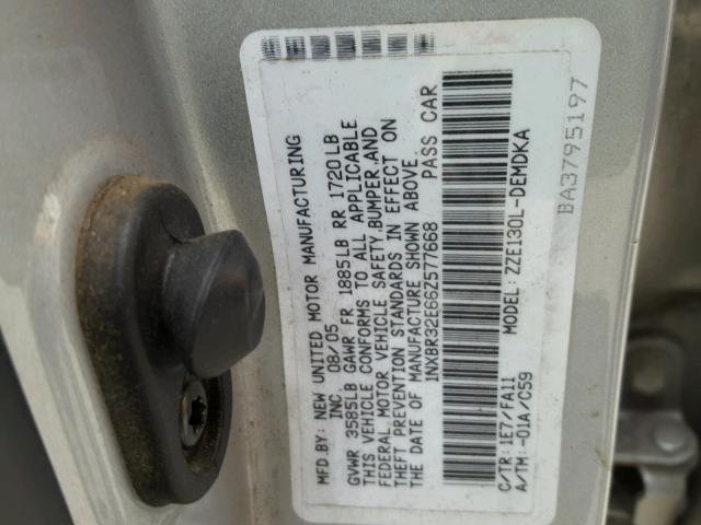 1NXBR32E66Z577668 - 2006 TOYOTA COROLLA CE SILVER photo 10